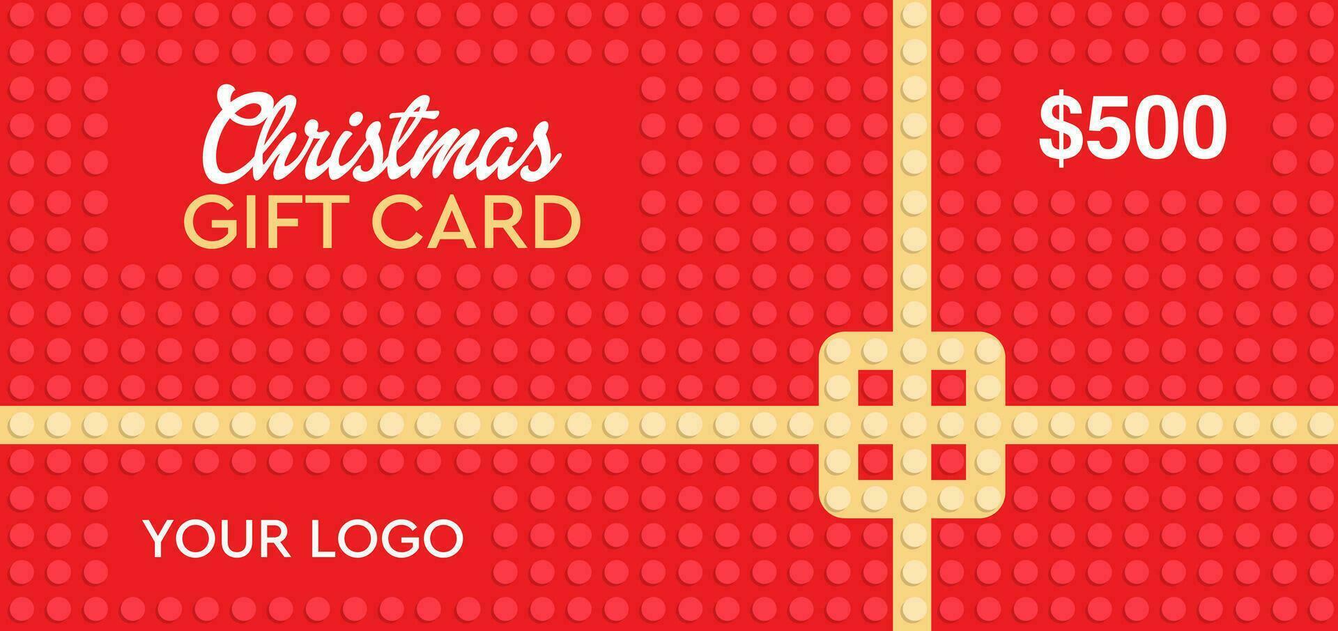 Natale regalo carta disposizione. rosso vettore design. piatto con d'oro arco. presente per Stampa. sconto modello. vacanza presente design. grafico per negozi. mattone stile modello. allegro Natale voucher; tagliando