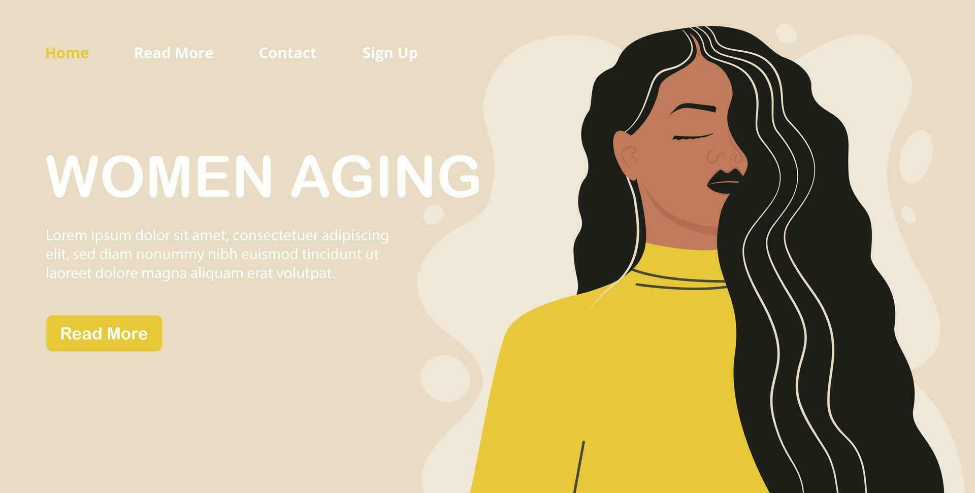 concetto di atterraggio pagina di donna processi di invecchiamento. naturale invecchiamento concetto. vettore