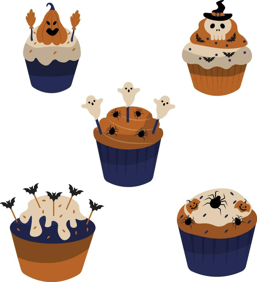 Halloween Cupcake con diverso design e forma. vettore illustrazione impostare.