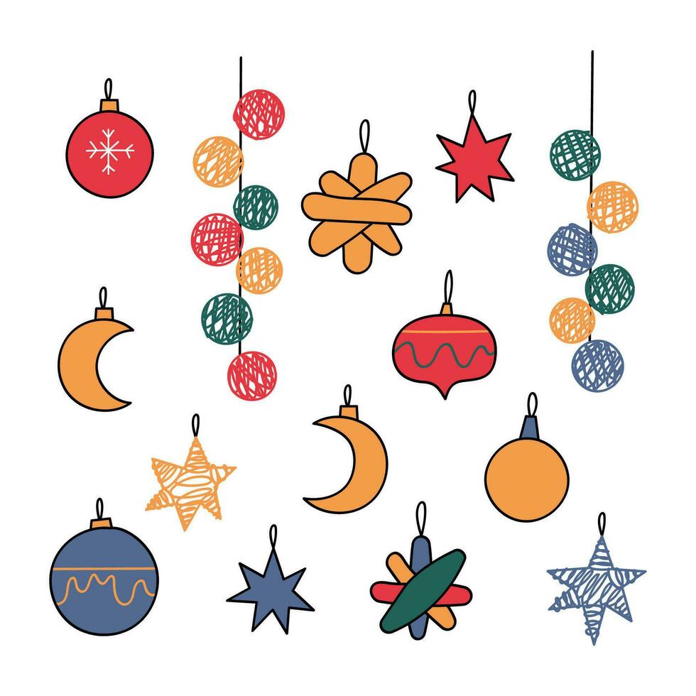 Natale cartoline con carino scarabocchio elementi. carino fanny Natale gatti. semplice natale clipart per il il tuo disegni. vacanza decorazioni elementi. vettore