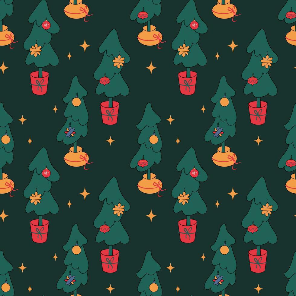 il Natale modello con elementi - Natale alberi, i regali, stelle, fiocchi di neve, e ornamenti. il disegnato a mano elemento. senza soluzione di continuità modello per involucro carta, tessile stampe, e sfondo disegni. vettore