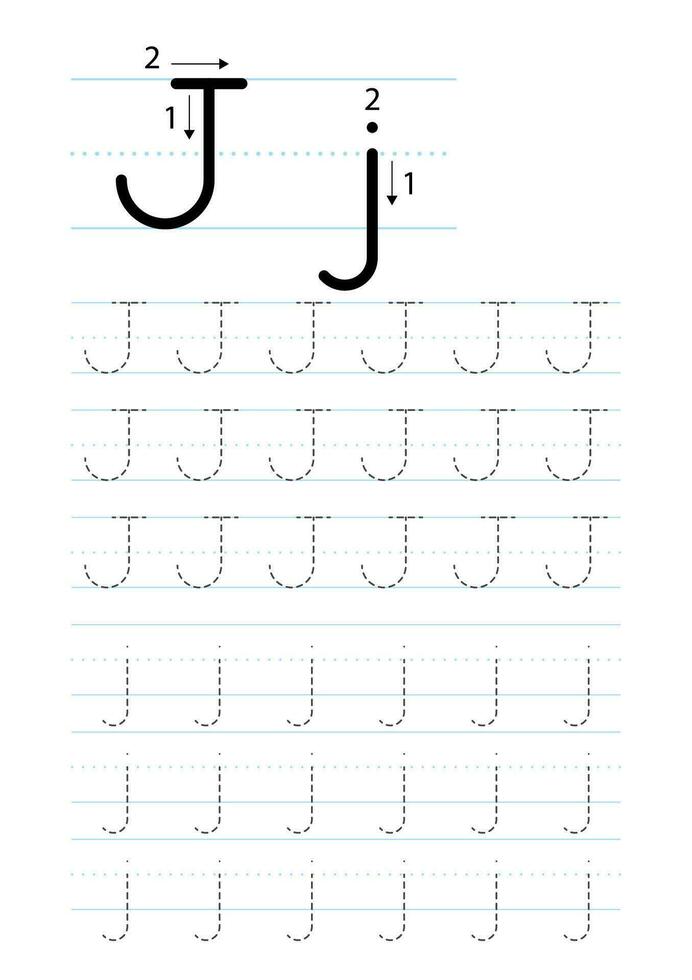 stampabile lettera j alfabeto tracciato foglio di lavoro vettore