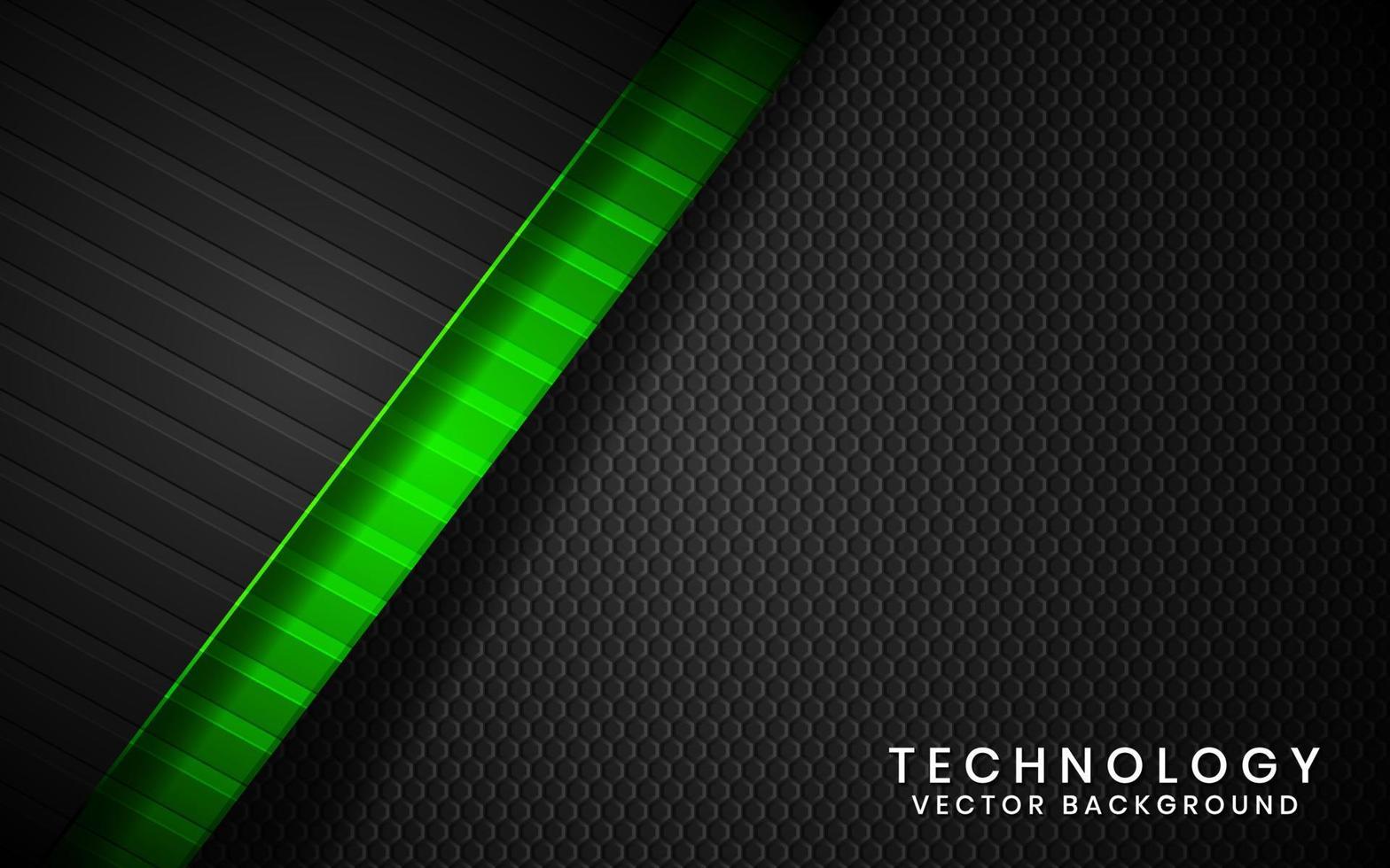 abstract 3d sfondo techno nero e verde si sovrappongono strati su spazio scuro con decorazione effetto metallo linee. elemento modello moderno concetto di stile futuro per volantino, biglietto, copertina o pagina di destinazione vettore