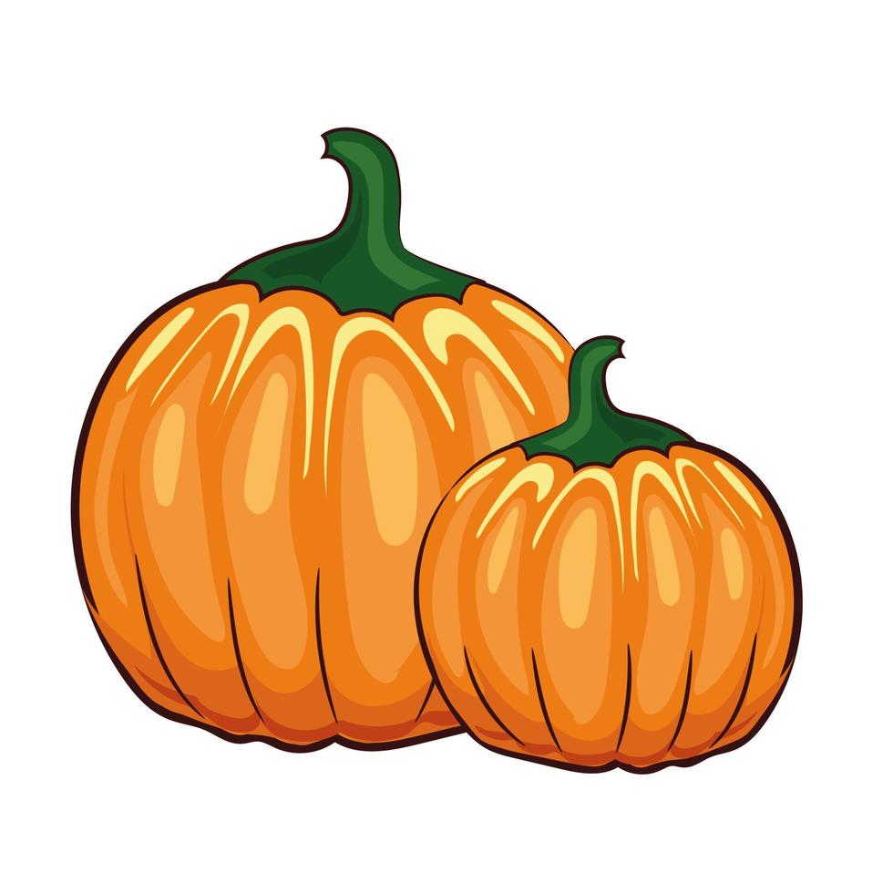 zucche arancioni carine isolate su uno sfondo bianco. fumetto illustrazione vettoriale per halloween.