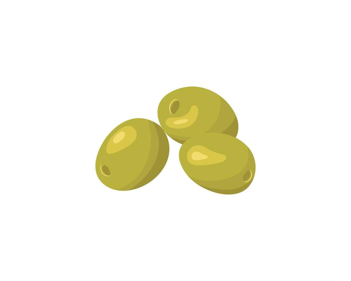 verde snocciolato olive nel cartone animato stile. vettore illustrazione di verde olive ramo isolato su bianca sfondo.piatto semplice design elemento per confezione, e oliva prodotti.