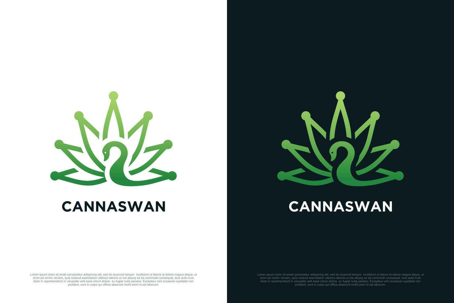 marijuana logo design con cigno unico stile concetto premio vettore 2