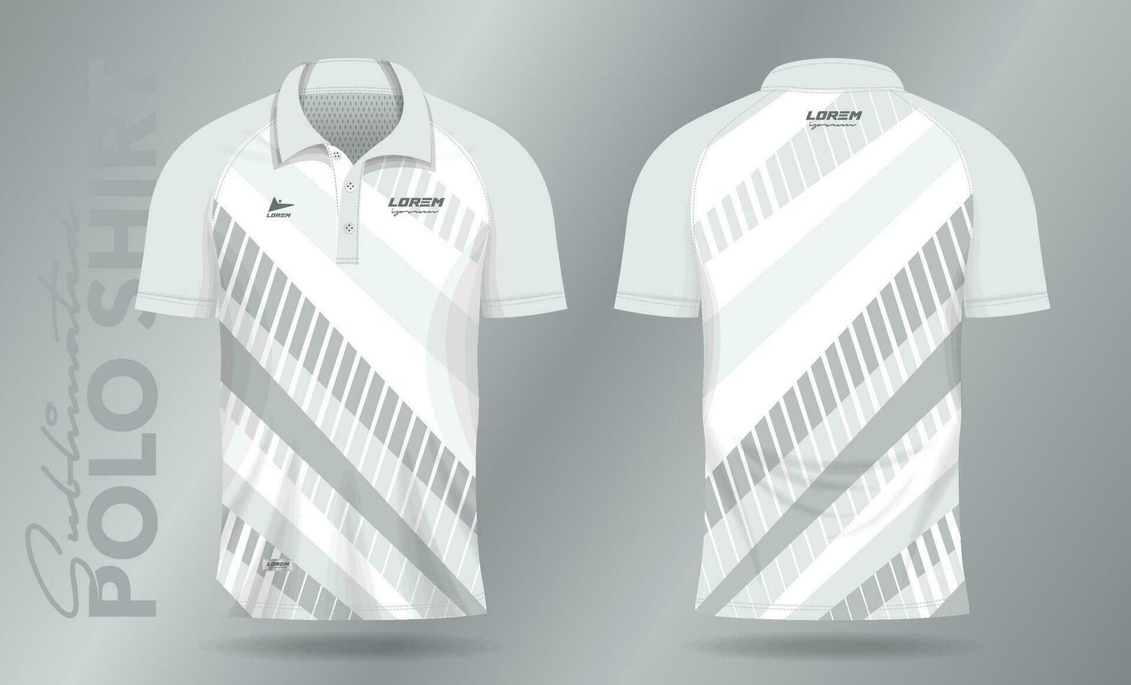 bianca astratto polo camicia modello modello design per sport uniforme nel davanti Visualizza e indietro Visualizza vettore