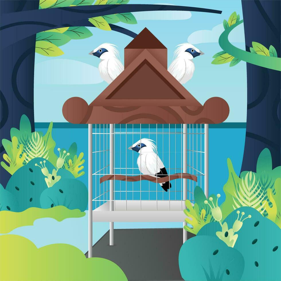 vettore illustrazione di jalak bali nel un' gabbia