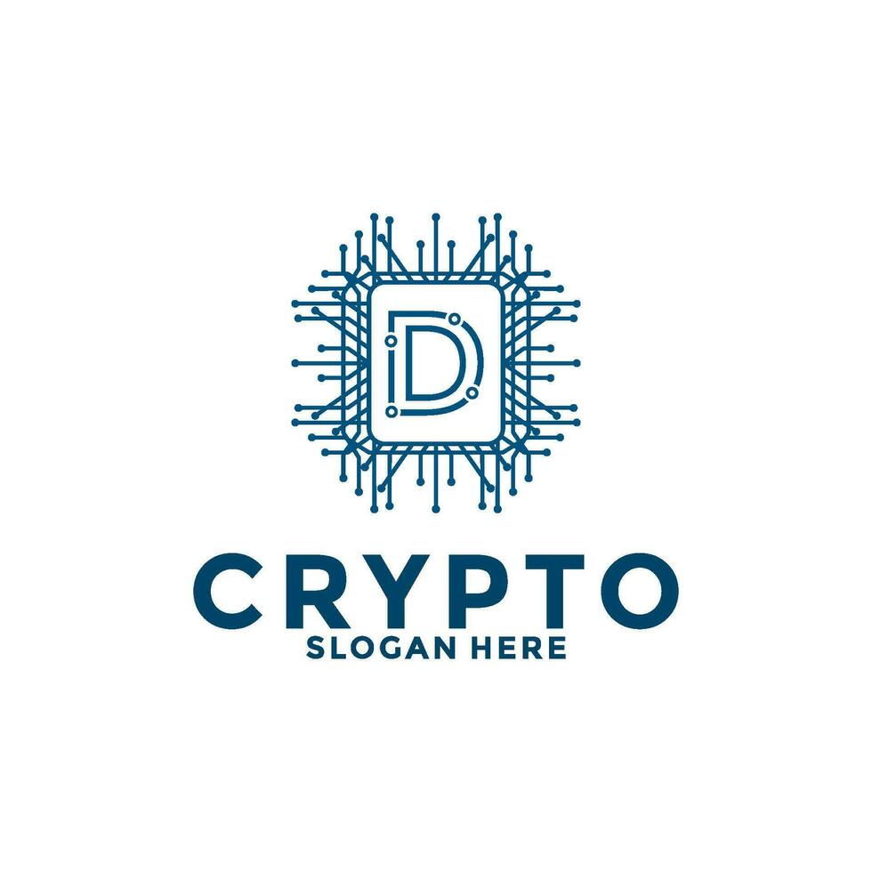 lettera d digitale crypto moneta logo con blockchain tecnologia. finanziario tecnologia logo modello vettore