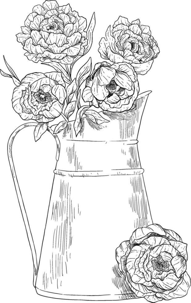 peonia fiore nel brocca botanico illustrazione vettore