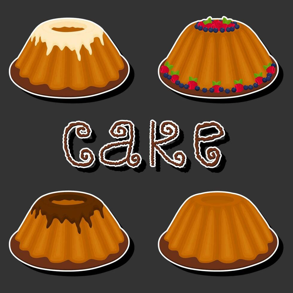 illustrazione su tema grande impostato diverso tipi dolce dolce bacca torta vettore