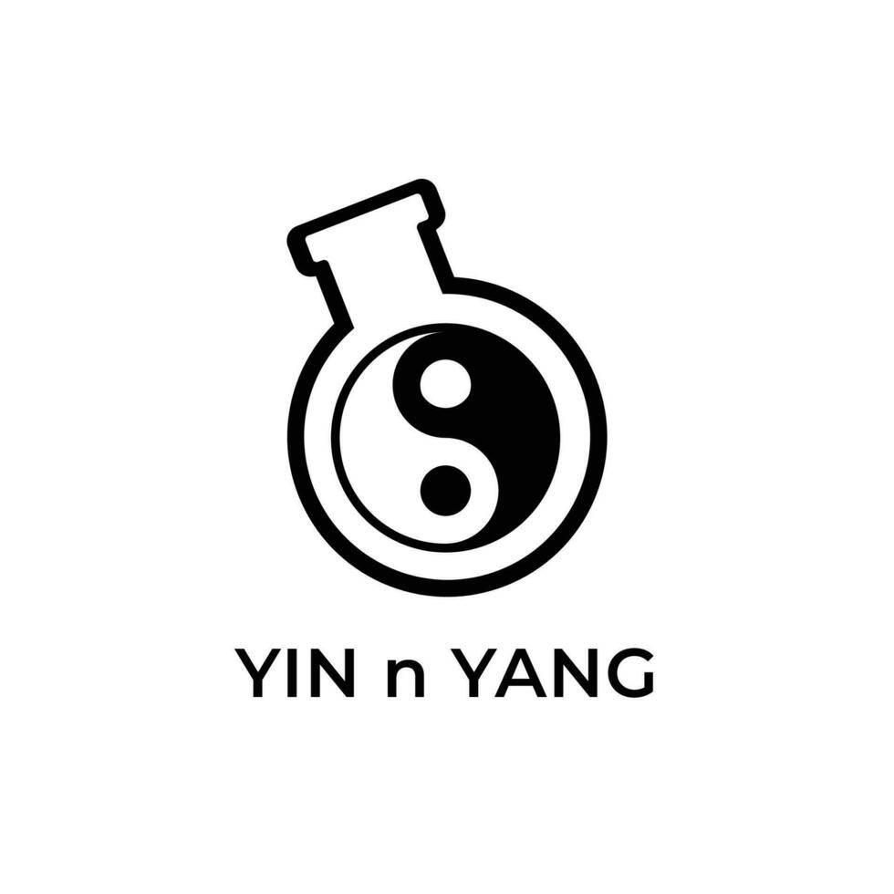 yin e yang, nero e bianca laboratorio logo erlenmeyer oggetto laboratorio semplice scienza logo, prendere in considerazione incorporare un' stilizzato, pulito e minimalista disegno, isolato di bianca colore vettore