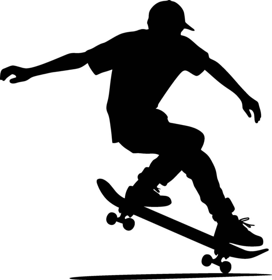 silhouette di skateboarder salto , nero e bianca disegno, bianca sfondo. ai generato illustrazione. vettore