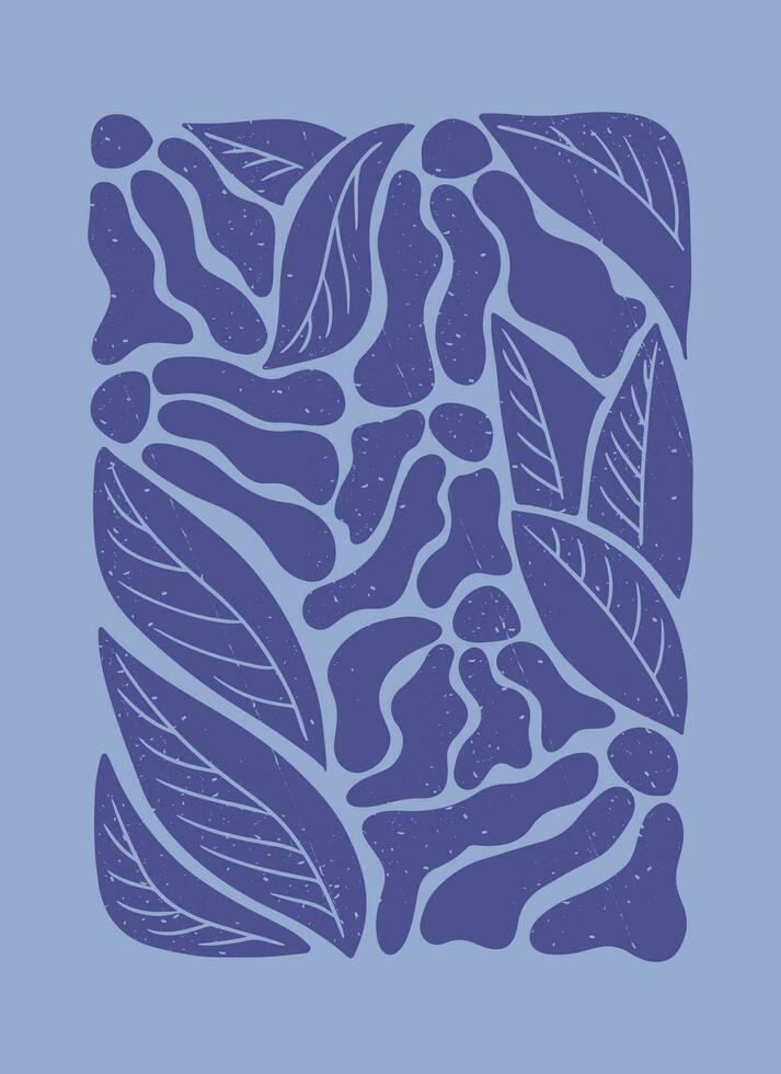 duotone grunge floreale astratto illustrazione. blu colore sfondo. piatto vettore illustrazione con le foglie e fiori con grunge struttura e graffi. ideale per stampare, manifesti