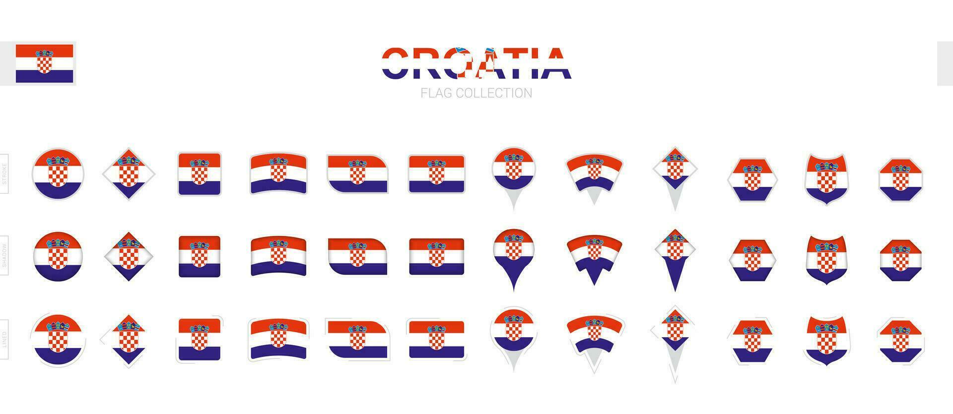 grande collezione di Croazia bandiere di vario forme e effetti. vettore