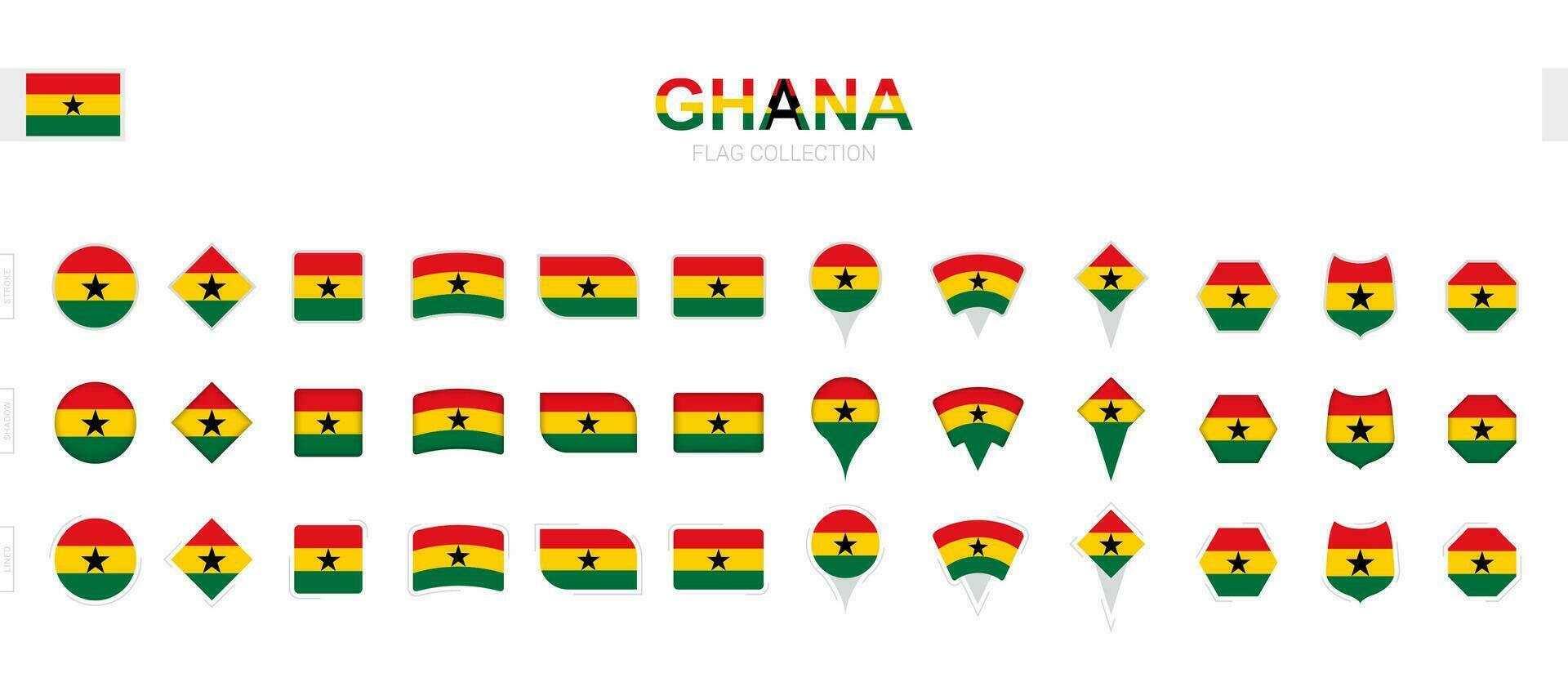 grande collezione di Ghana bandiere di vario forme e effetti. vettore