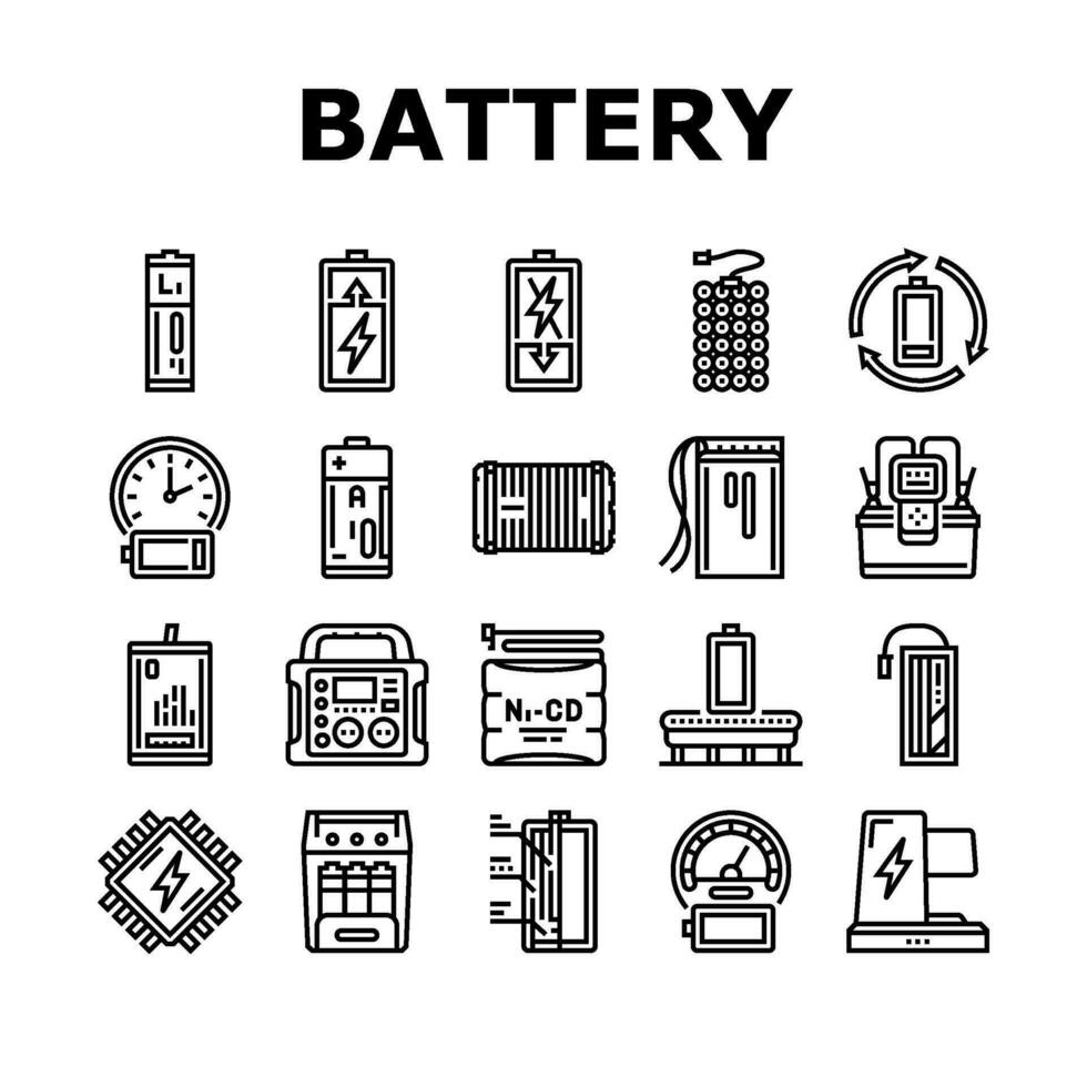 batteria tecnologia energia elettrico icone impostato vettore