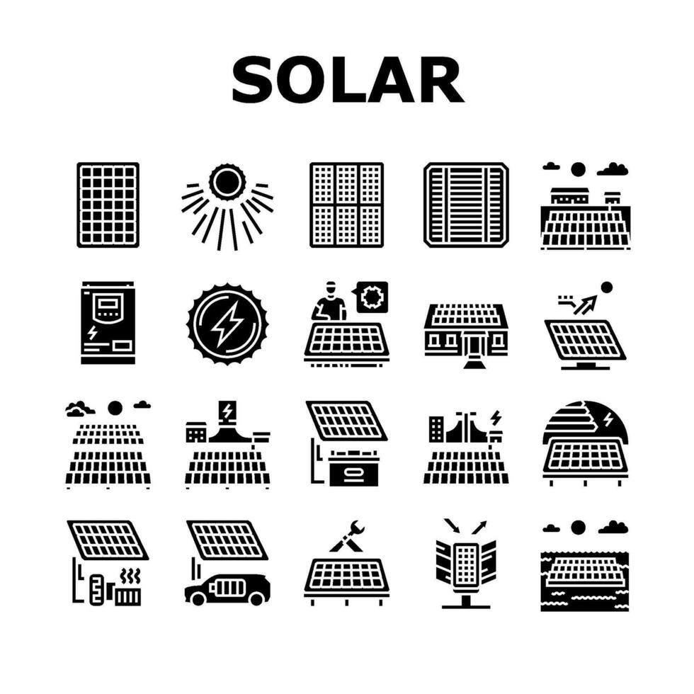 solare pannelli energia sole icone impostato vettore