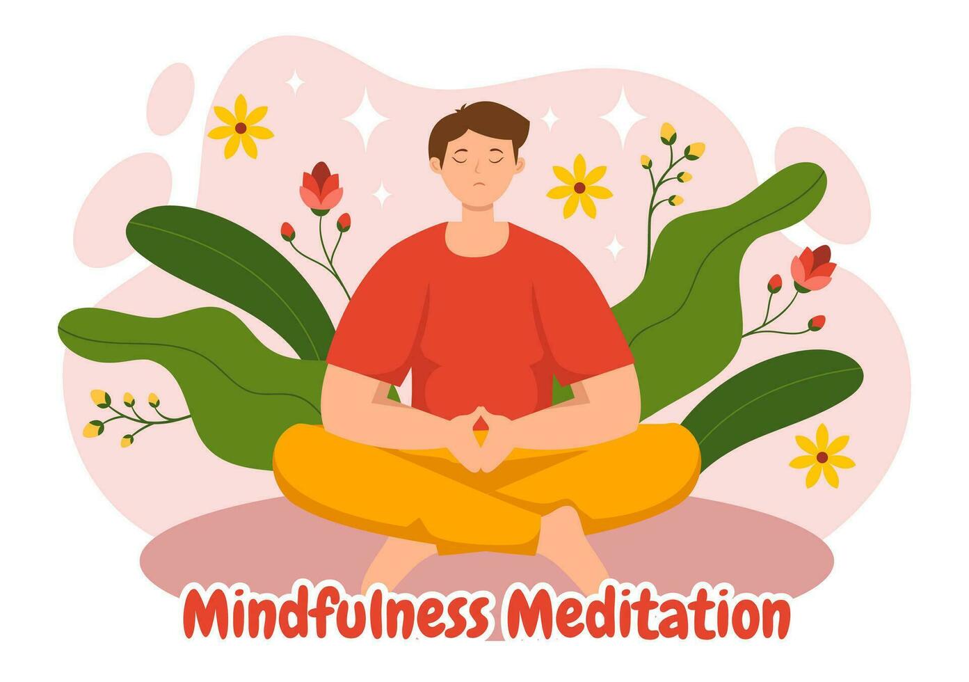 consapevolezza meditazione vettore illustrazione di persona con chiuso occhi e attraversato gambe e rilassamento nel yoga loto posizione piatto sfondo