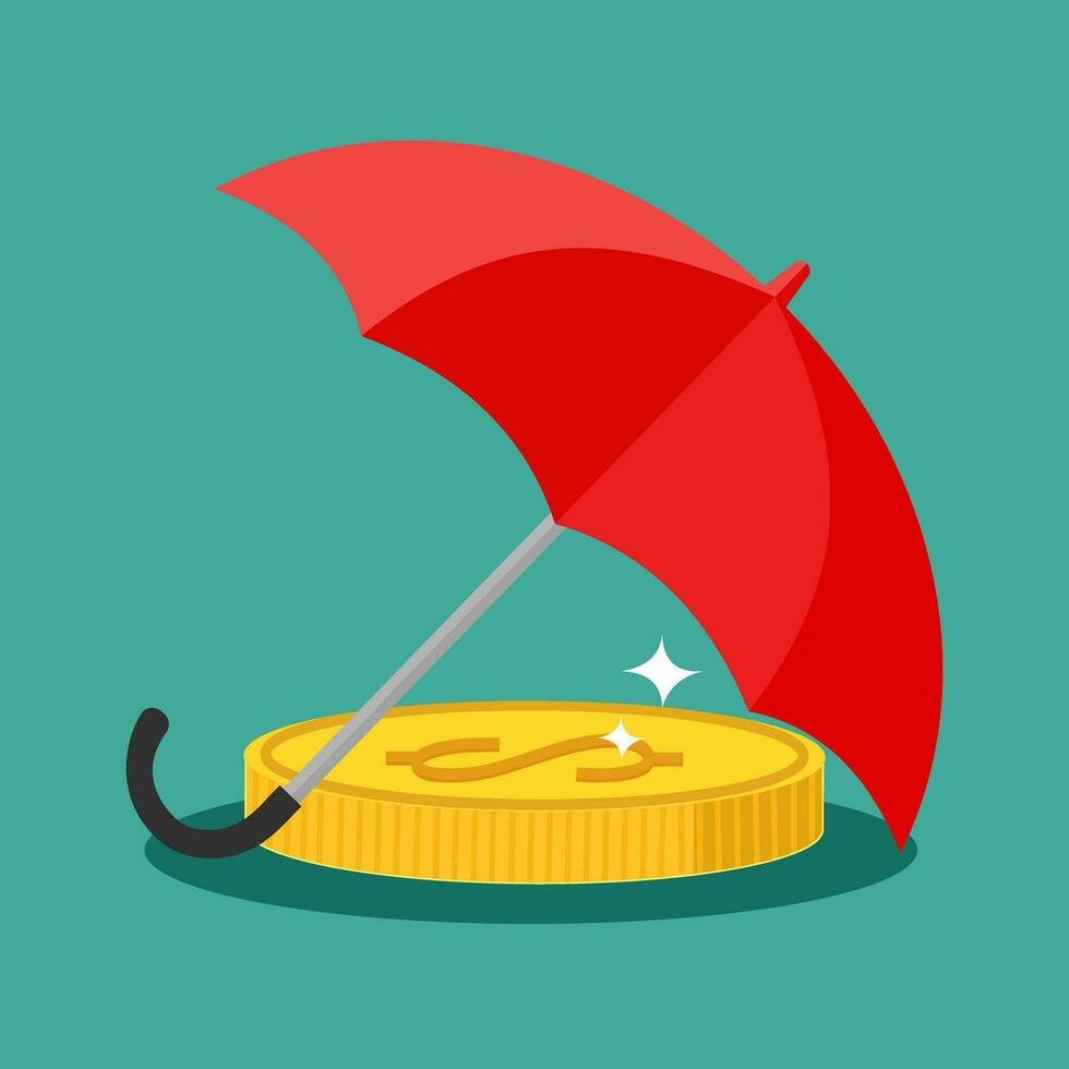 il moneta è sotto il ombrello. i soldi protezione concetto. vettore illustrazione
