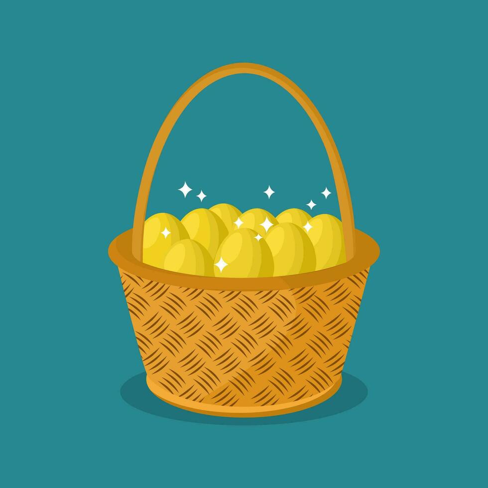 d'oro uova nel di vimini cestino piatto icona. vettore illustrazione