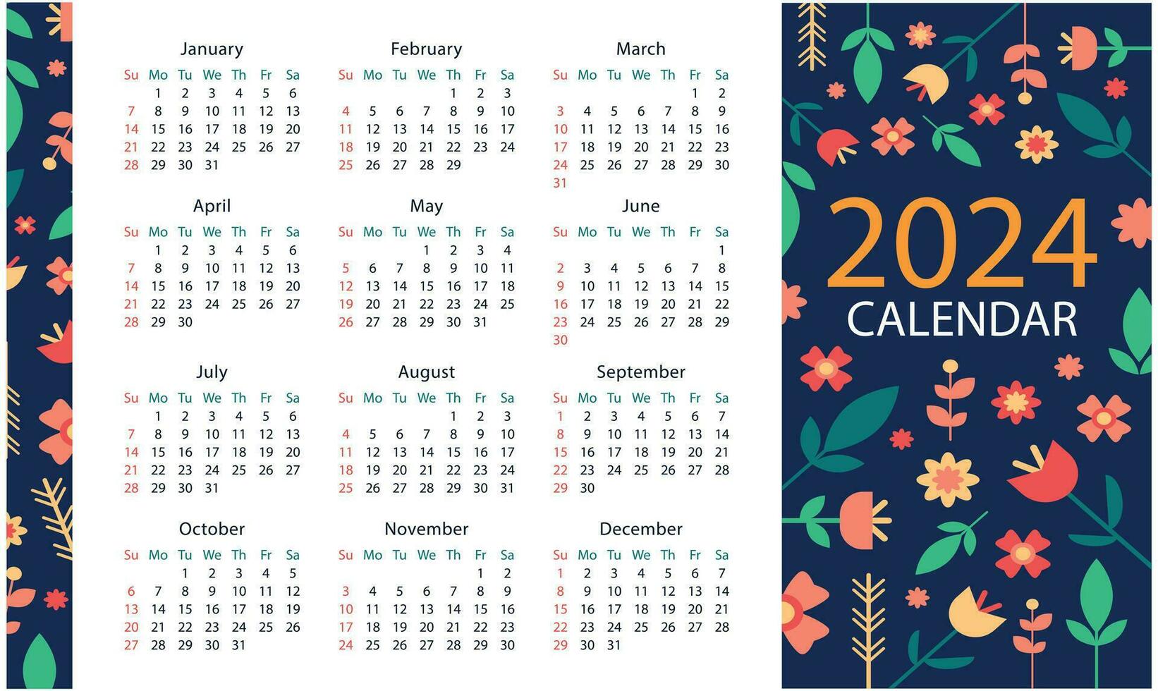 calendario modello per 2024. fiore modello calendario. vettore