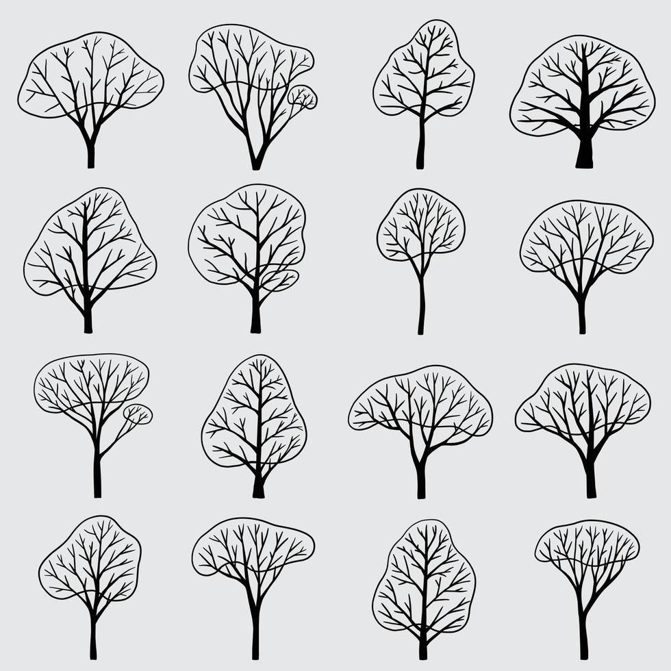 semplicità albero disegno a mano libera collezione di design piatto. vettore