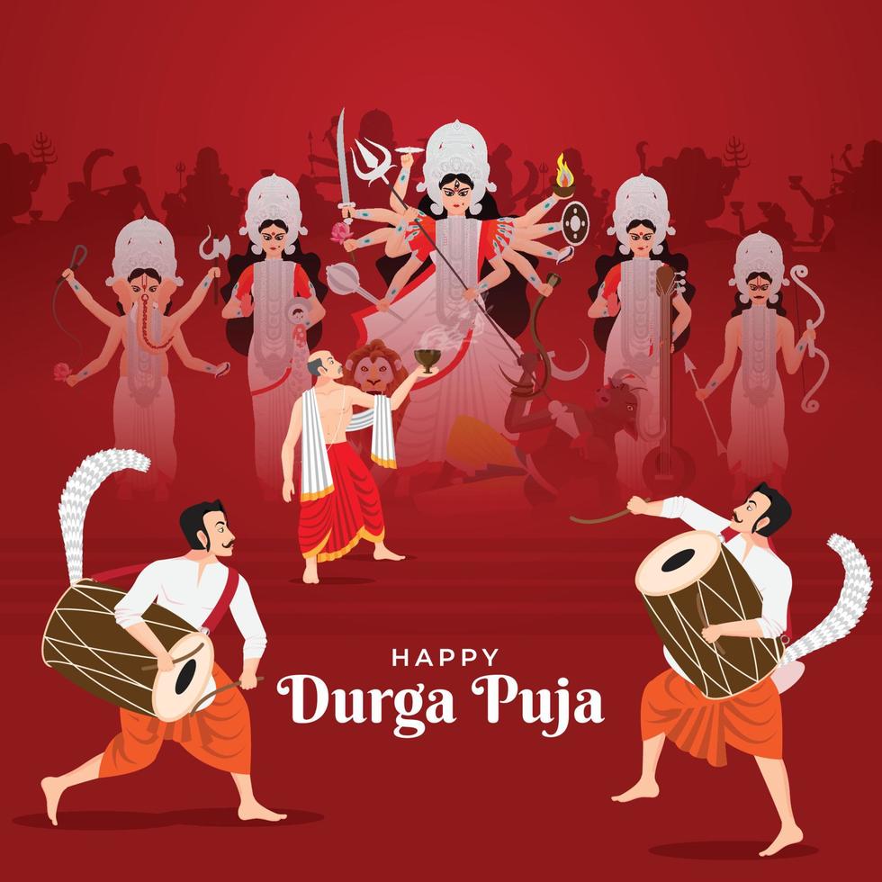 illustrazione della dea durga puja in subho bijoya felice dussehra vettore