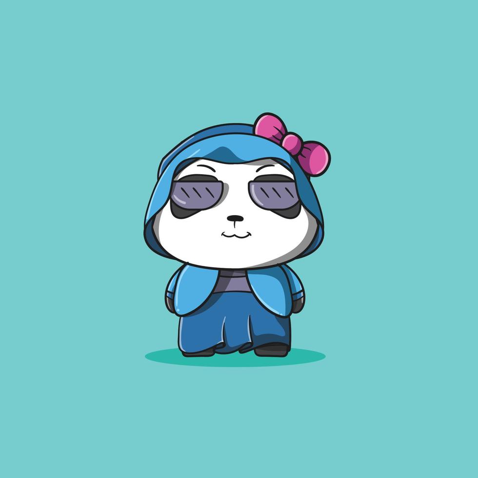mamma panda gigante illustrazione utilizzando occhiali vettore icona concept
