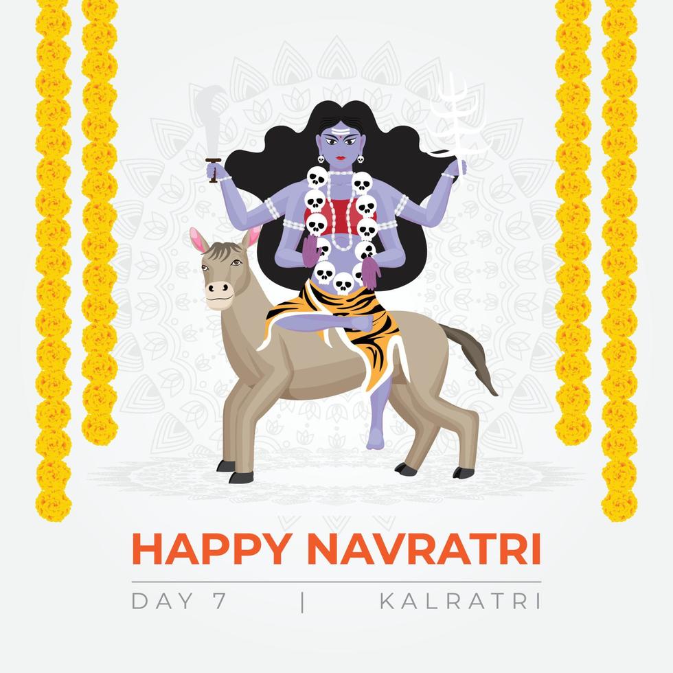 auguri felici navratri, concept art di navratri, illustrazione di 9 avatar della dea durga,kalratri devi vettore