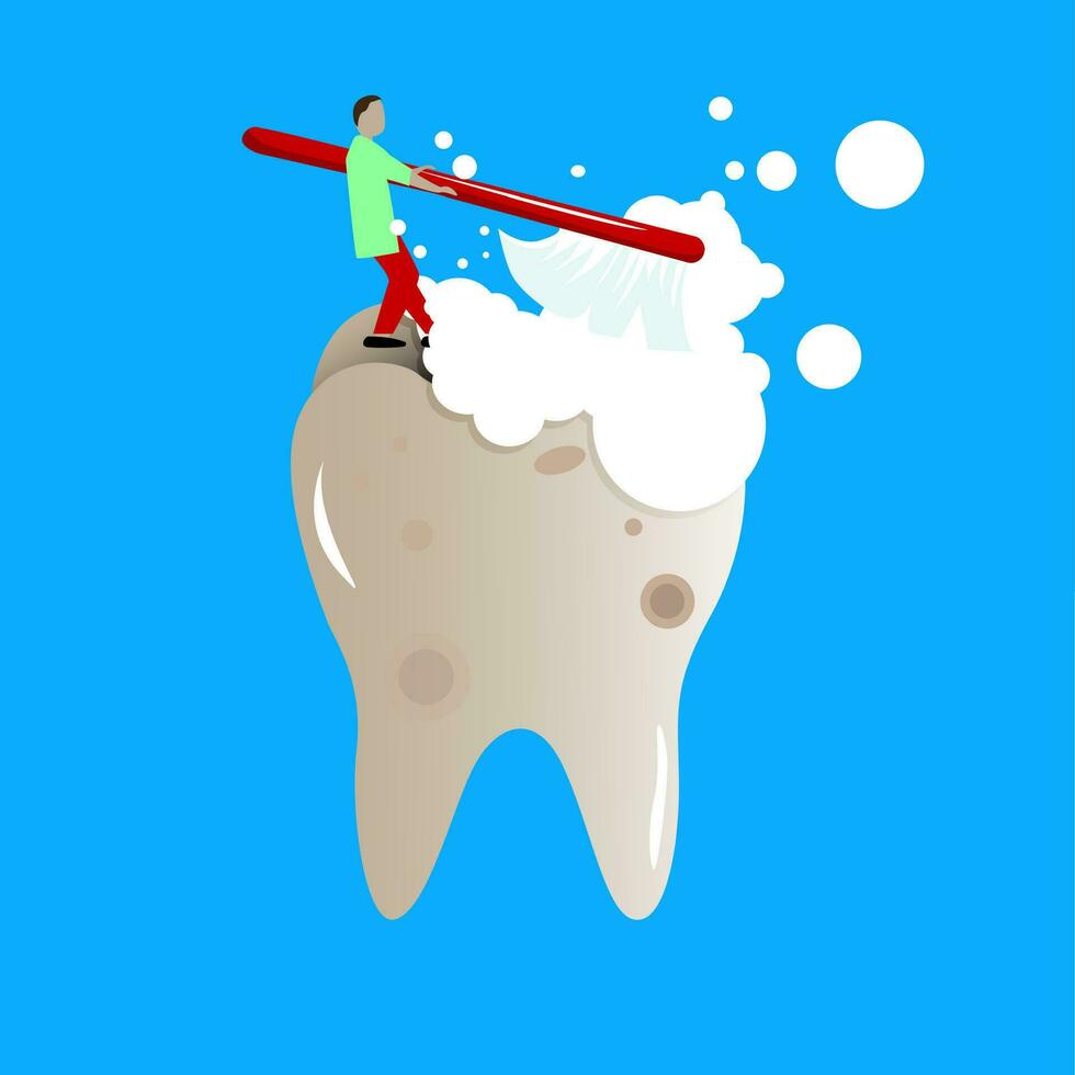 dentista medico pulisce e sbiancare denti. imbiancamento leggero e dentista pulizia, vettore orale cura illustrazione. professionale denti pulizia