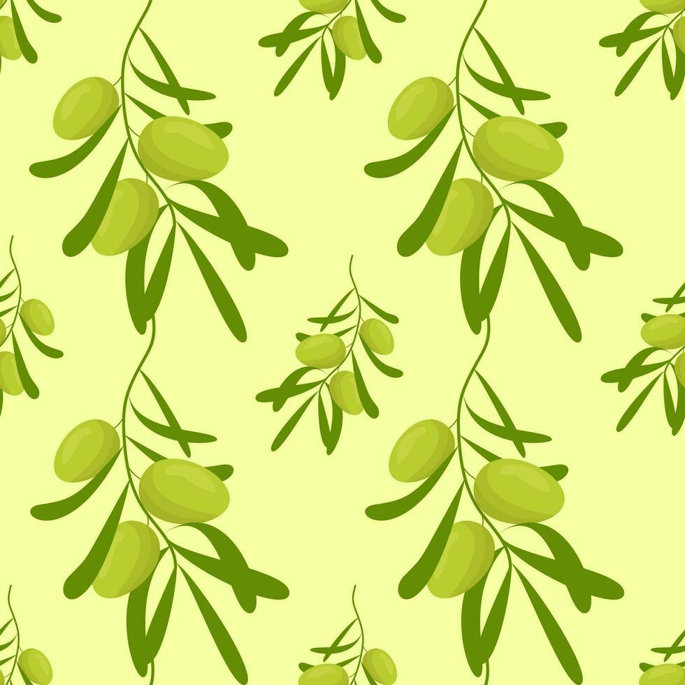oliva senza soluzione di continuità modello. decorativo oliva ramo. rami con verde olive su bianca sfondo. per etichette, confezione o tessuto. vettore