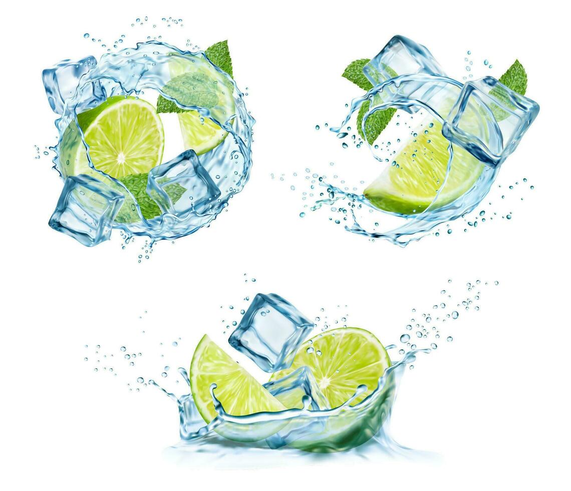 Mojito o limonata bere, turbine acqua spruzzo 3d vettore