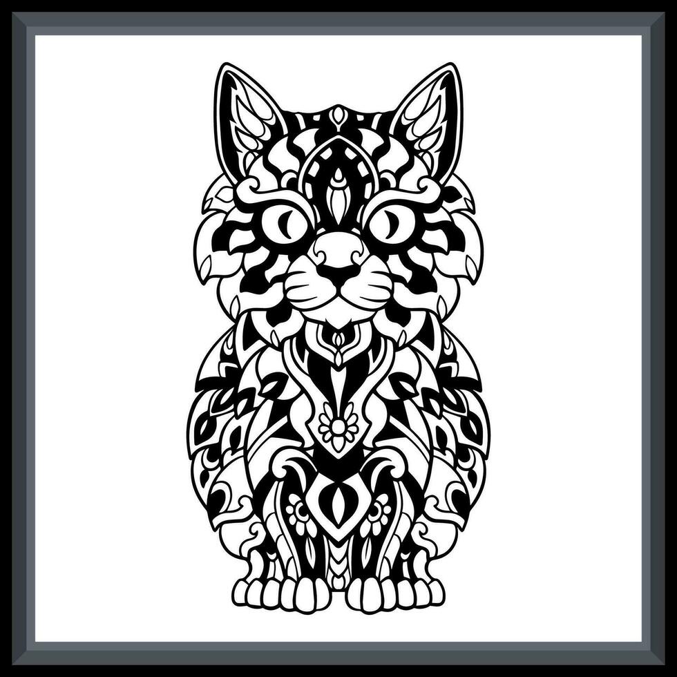 gatto testa tribale tatuaggio mandala arti. vettore