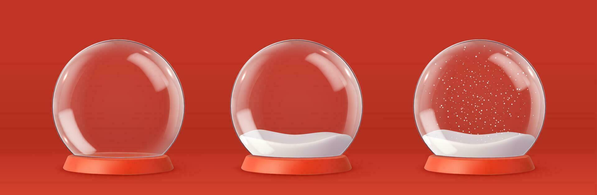 3d neve globo modelli. vuoto bicchiere neve globo e neve globi con neve. Natale e nuovo anno design elementi vettore