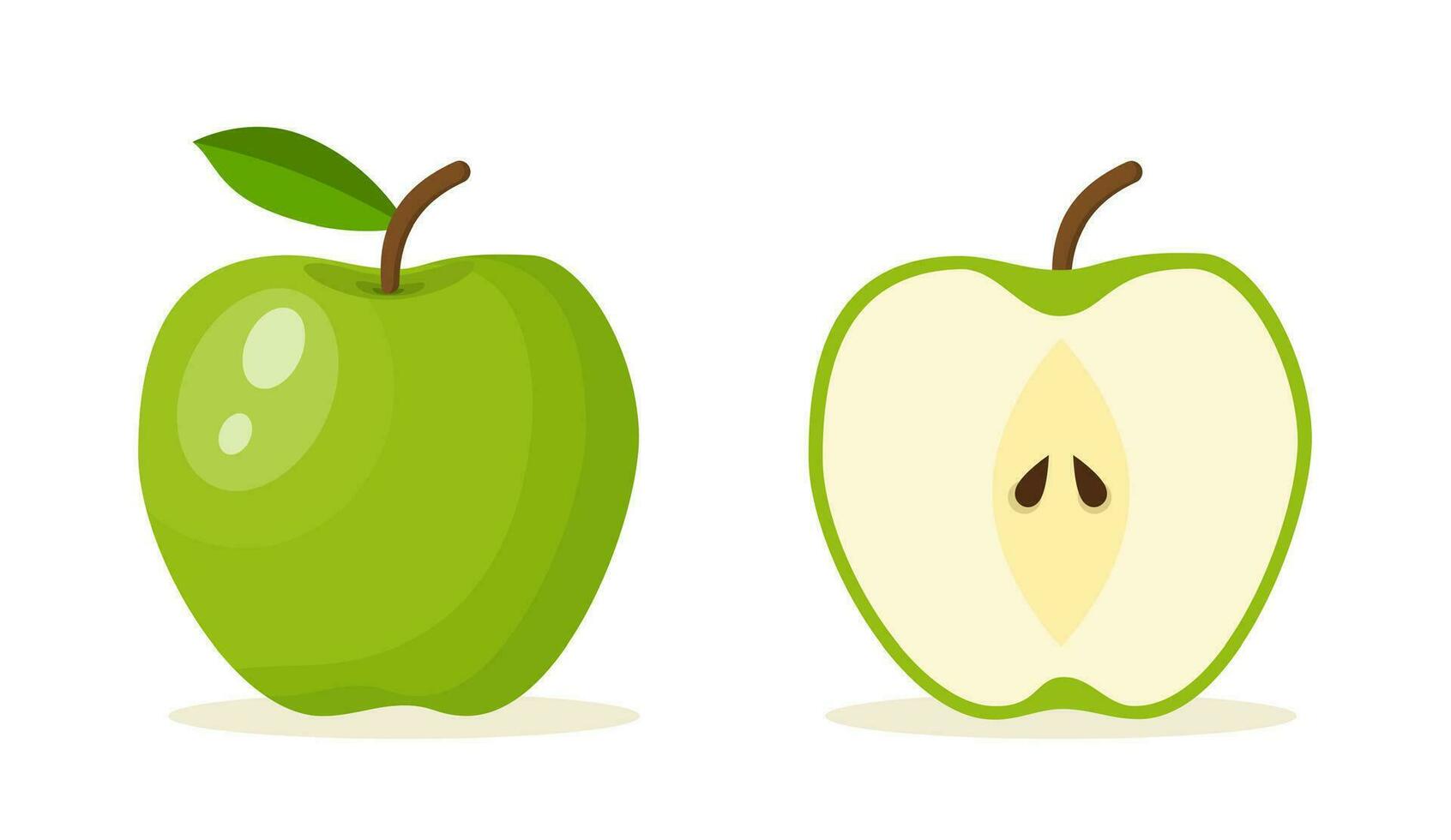 verde Mela cibo icona. verde Mela frutta totale e metà. estate frutta per salutare stile di vita. vettore illustrazione nel piatto stile
