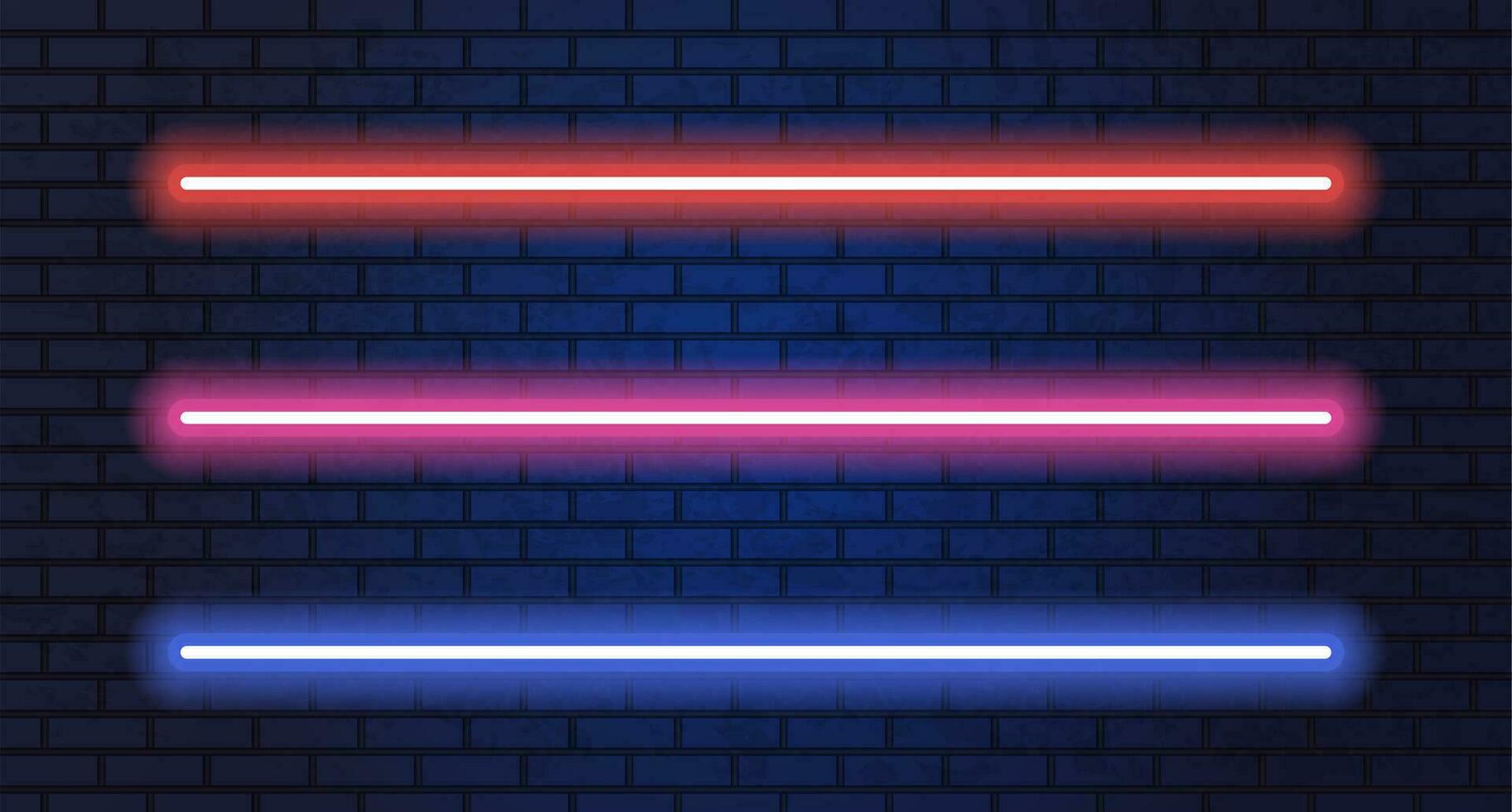 neon blu, rosso, rosa raggiante Linee o leggero spade. neon tubi per decorazione e copertura su il parete sfondo. vettore illustrazione.