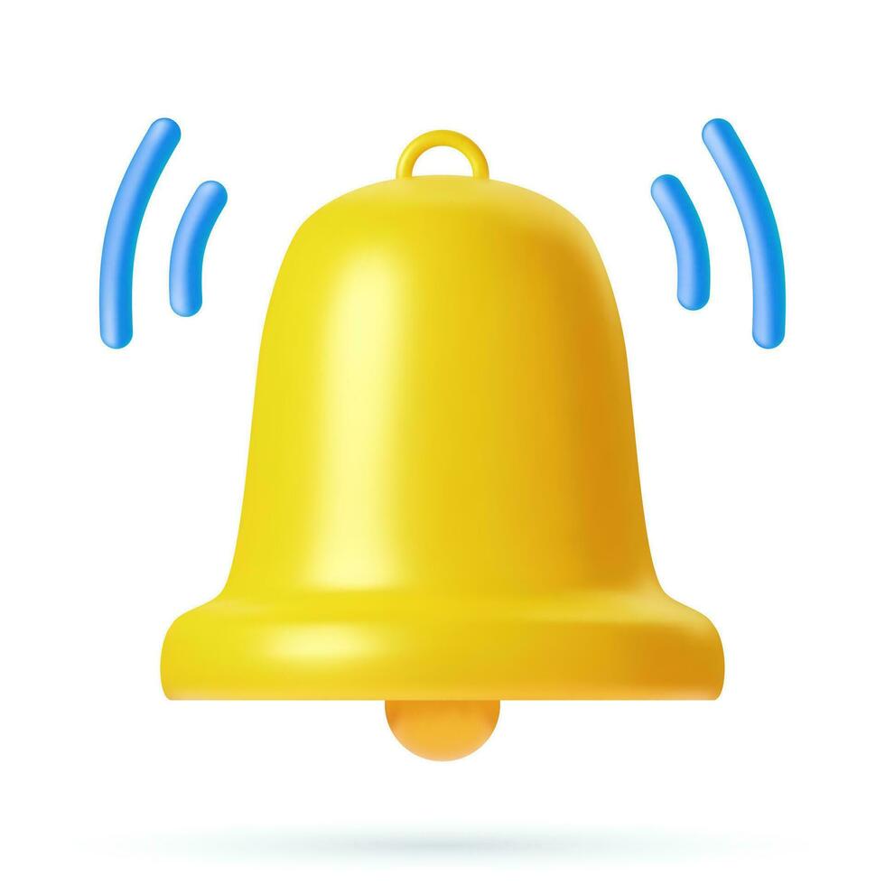 3d notifica giallo campana è suono icona isolato su bianca sfondo. 3d rendere campana mettere in guardia e allarme icona. vettore illustrazione