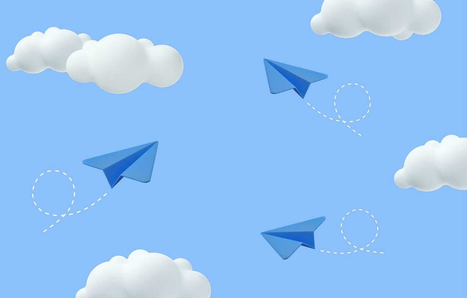 3d carta aereo con nuvole minimo cartone animato carino liscio. moderno di moda design. 3d resa. vettore illustrazione