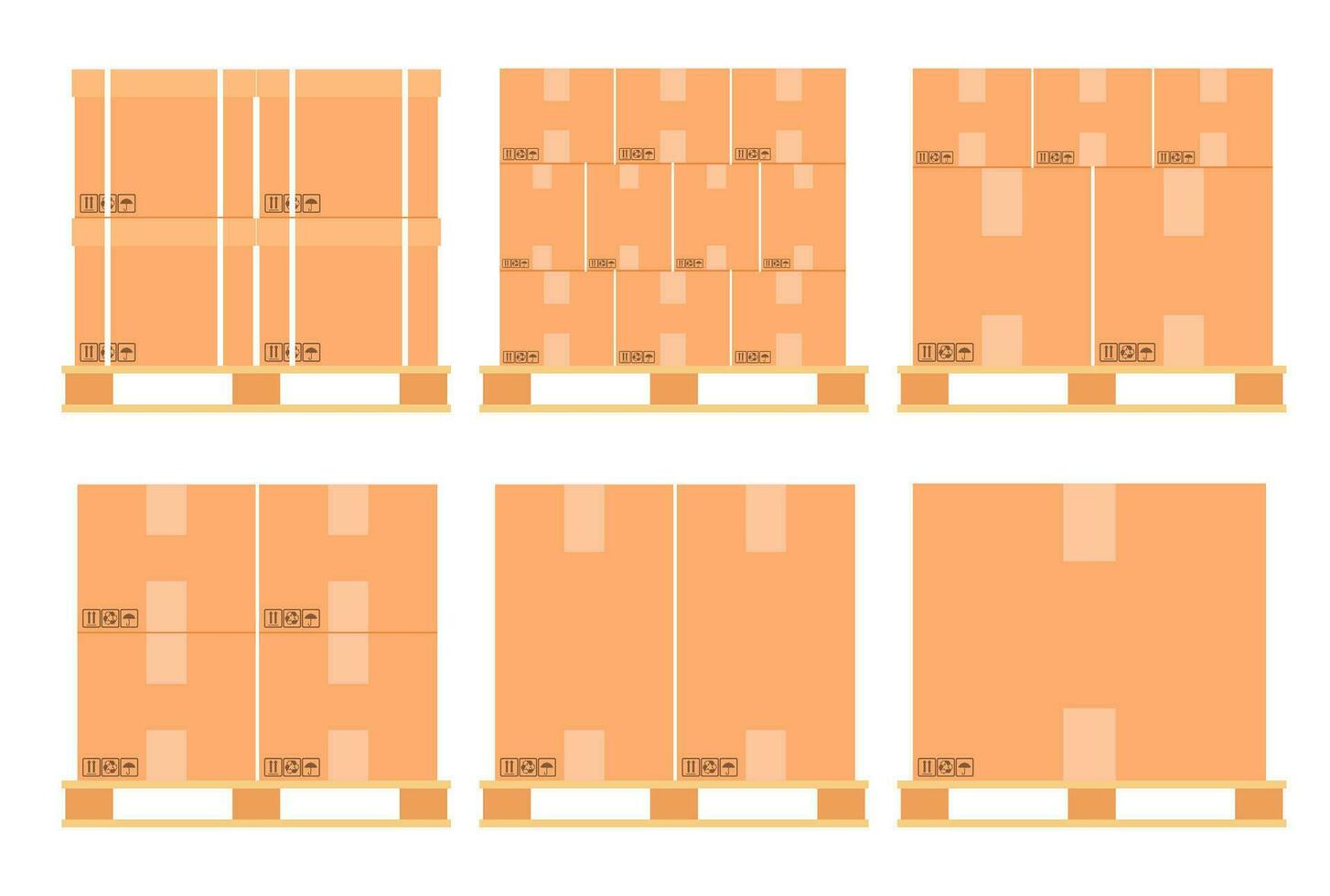 cartone scatole su un' legna pallet. diverso scatole su magazzino pila davanti Visualizza. scatole su di legno pallet vettore illustrazione. confezione carico. consegna servizio. scatola di cartone consegna confezione scatola