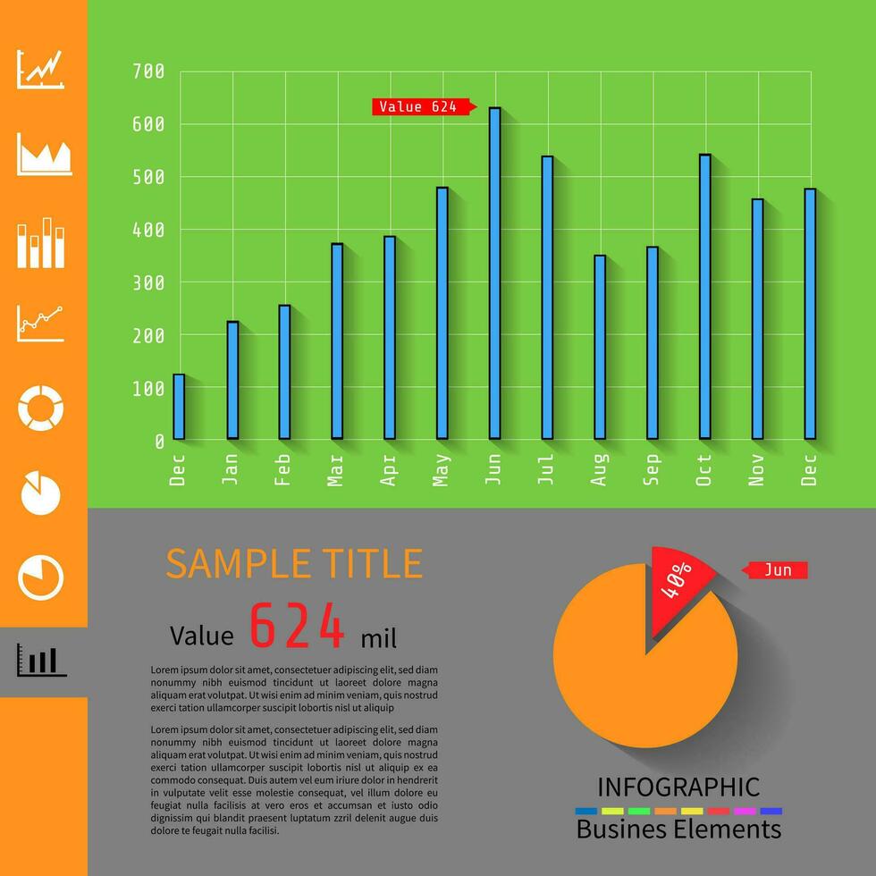 semplice Infografica pannello di controllo modello con piatto design grafici e grafici vettore