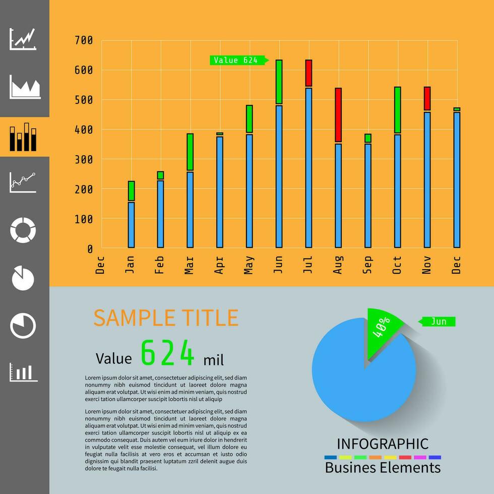 semplice Infografica pannello di controllo modello con piatto design grafici e grafici vettore