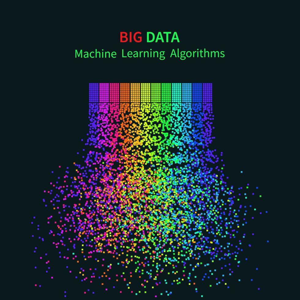 grande dati macchina apprendimento algoritmi. analisi di informazione minimalista infografica design. scienza tecnologia sfondo. vettore illustrazione