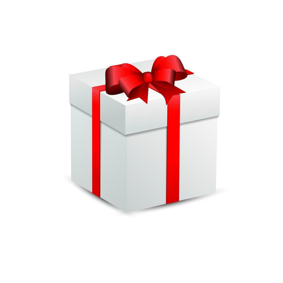 bianca regalo scatola con rosso arco vettore