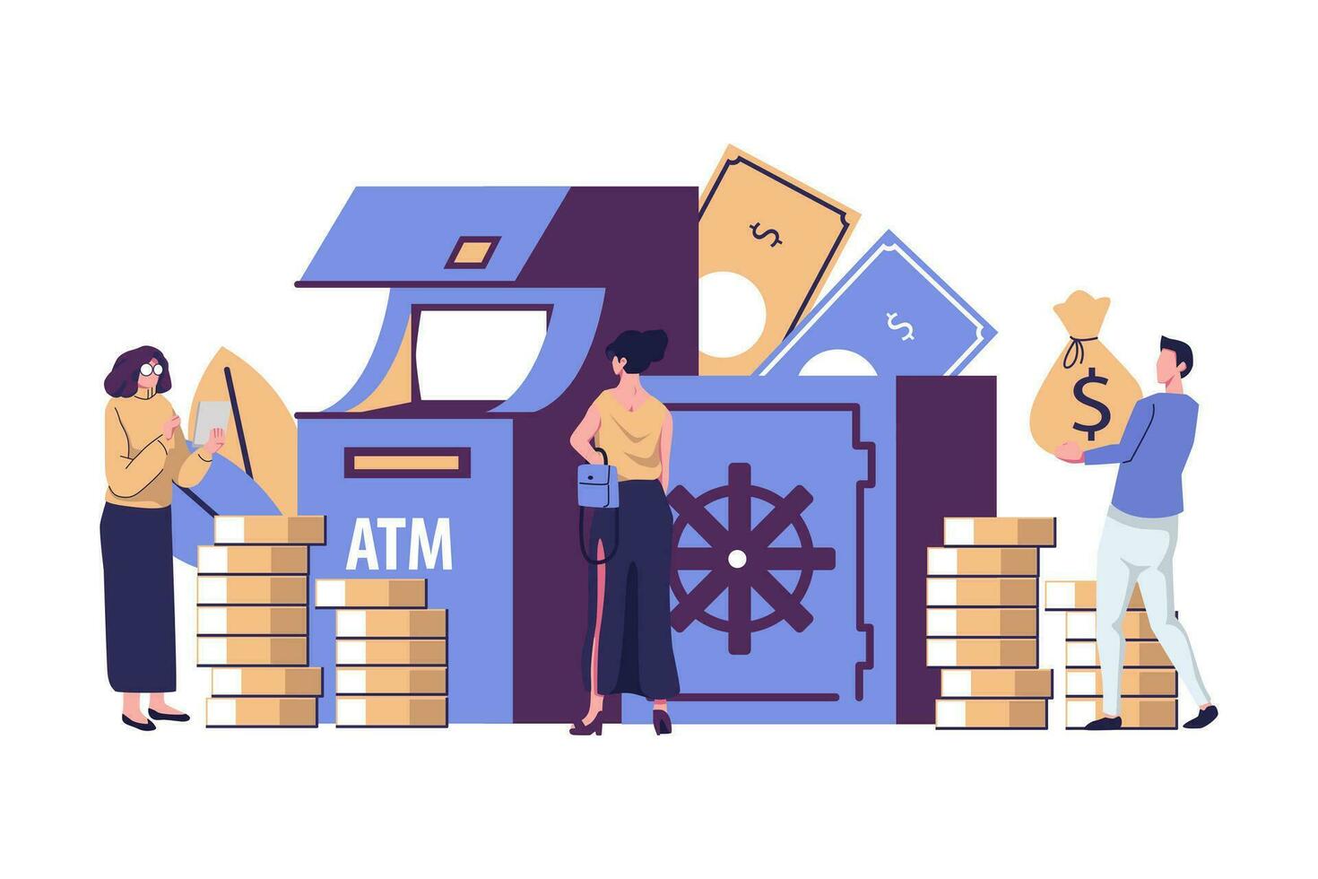 investire i soldi su un account, depositare i soldi nel il banca piatto stile illustrazione vettore design