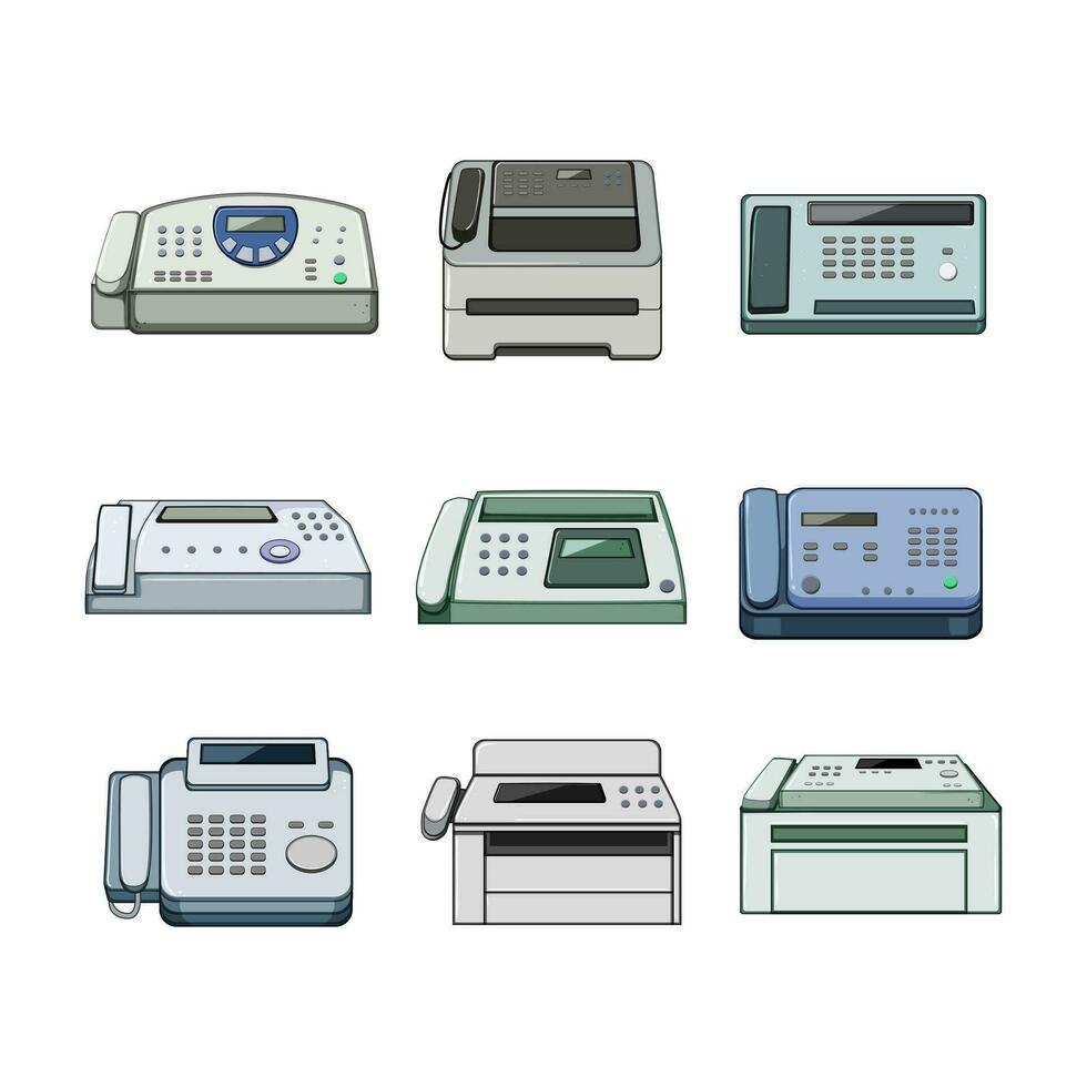 fax macchina impostato cartone animato vettore illustrazione