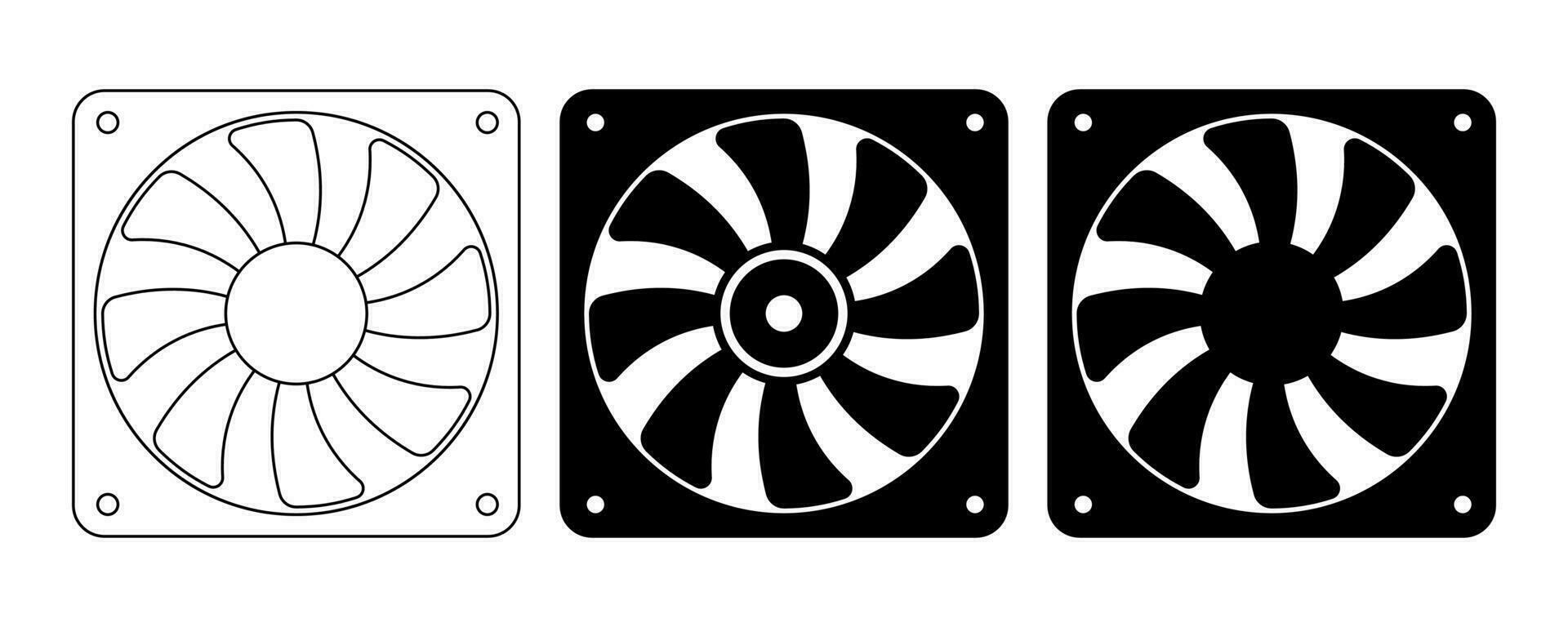 schema silhouette computer fan icona impostato isolato su bianca sfondo vettore