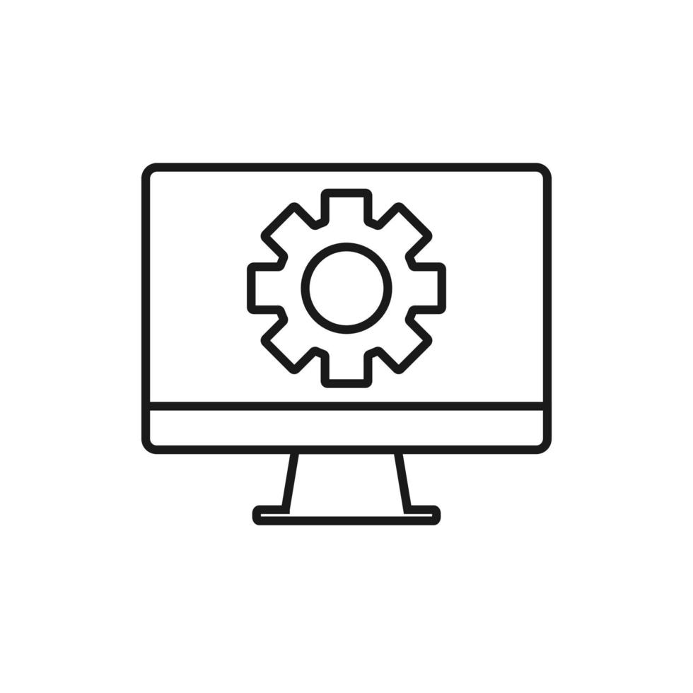 modello di logo di riparazione del computer. disegno vettoriale di sviluppo software. logotipo del servizio desktop