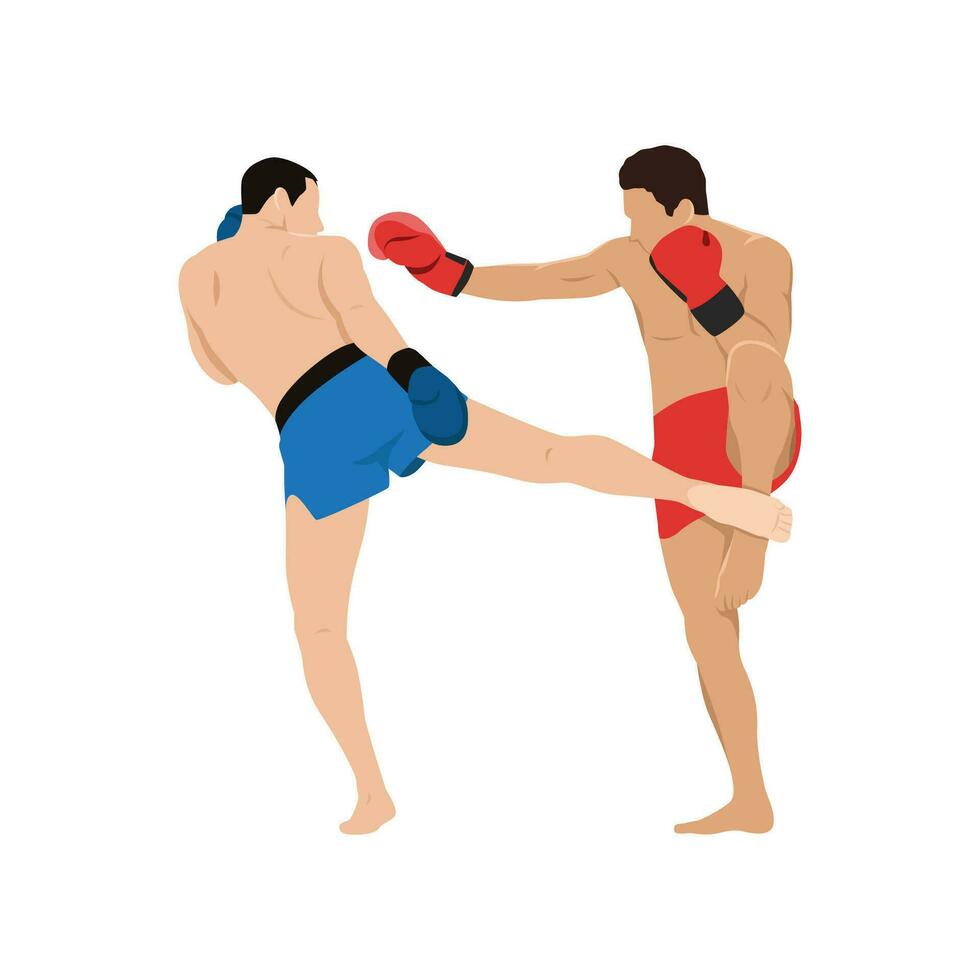 kickboxing combattere, marziale arte. calcio boxe combattenti. combattere sport incontro. pugili lotta torneo. uomini atleti nel battaglia concorrenza. vettore