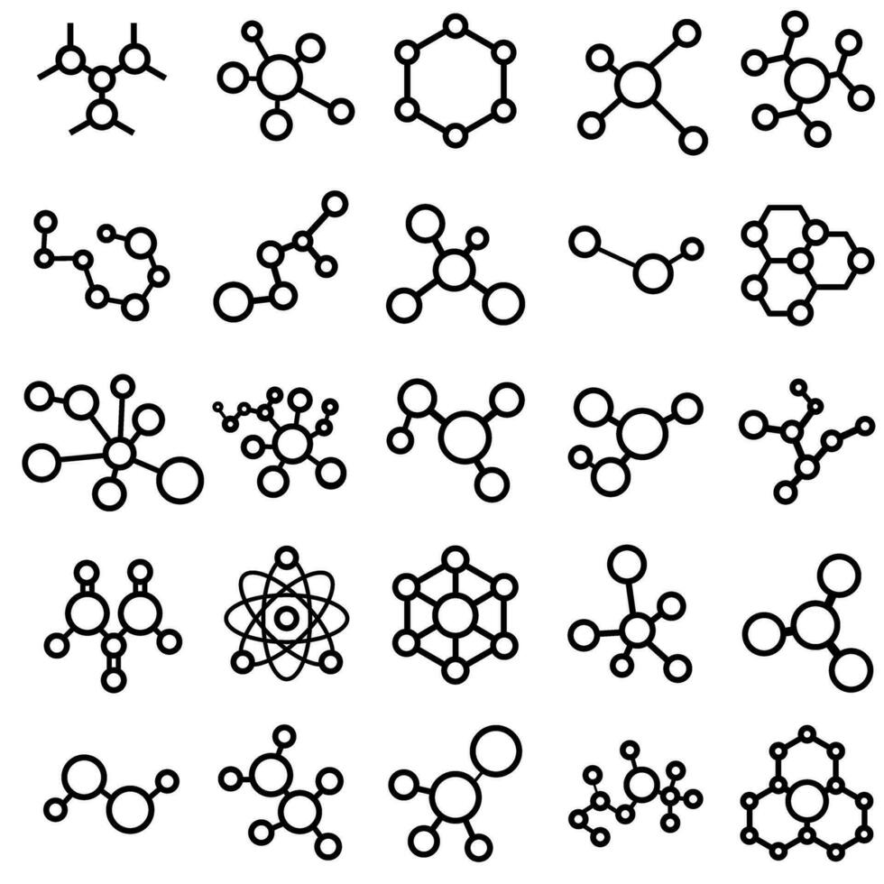 molecola icona vettore impostare. chimica illustrazione cartello collezione. scientifico simbolo. chimico obbligazioni logo.
